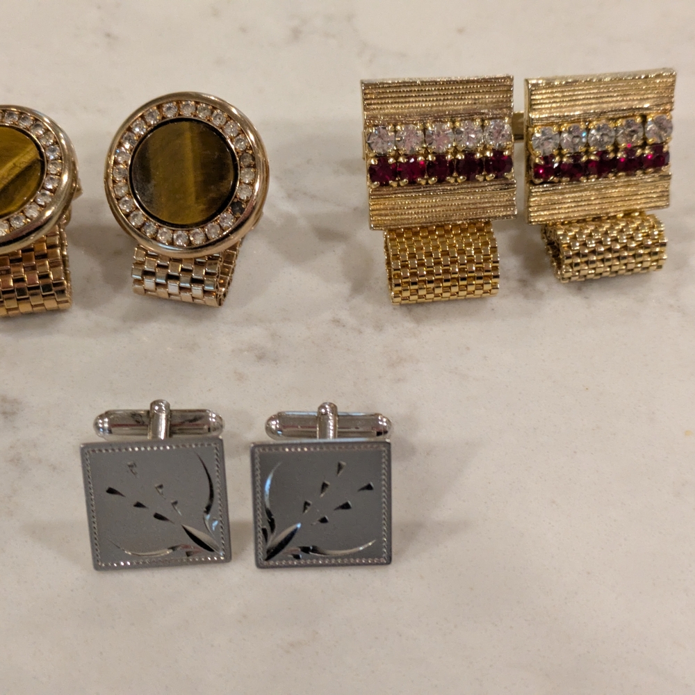 Elegant Gold and Silver Cufflinks Set Of 3 Pairs